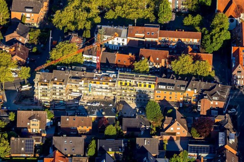 Aerial view, construction site new building Dorbaumstraße, Münster, Münsterland, North