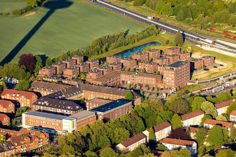 Aerial view, residential area Am Lohausbach, Mühlhäuser Straße, Münster, Münsterland, North