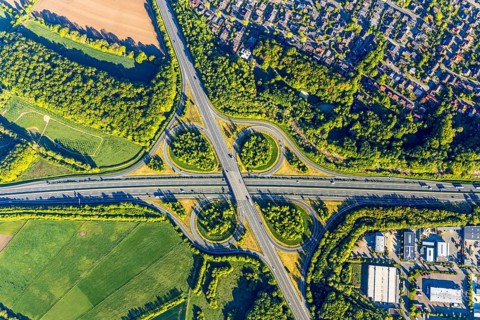 Aerial photograph, motorway junction Münster-Nord, motorway A1, federal road B54, Münster,
