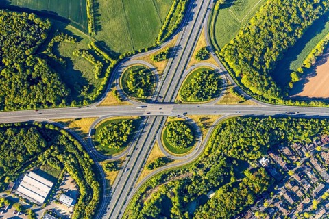 Aerial photograph, motorway junction Münster-Nord, motorway A1, federal road B54, Münster,