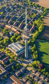 Aerial photograph, telecommunications tower Münster, T-Systems International GmbH, residential area