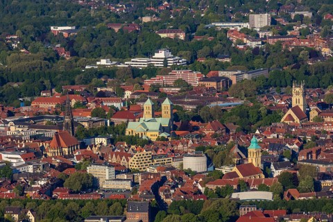Aerial view, Old Town, St Paul's Cathedral, Cathedral SquarePaulus-Dom, Domplatz, catholic