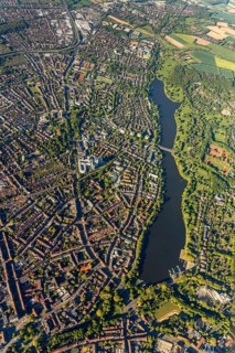 Aerial view, Aasee, Allwetterzoo, river Münstersche Aa, Münster, Münsterland, North