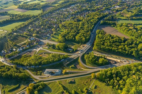 Aerial photo, new bridge construction, expansion of federal road B51, new construction of federal