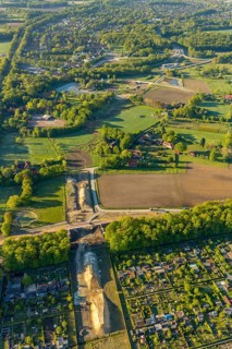 Aerial view, new bridge construction, expansion of federal road B51, new construction of federal