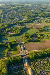 Aerial view, new bridge construction, expansion of federal road B51, new construction of federal