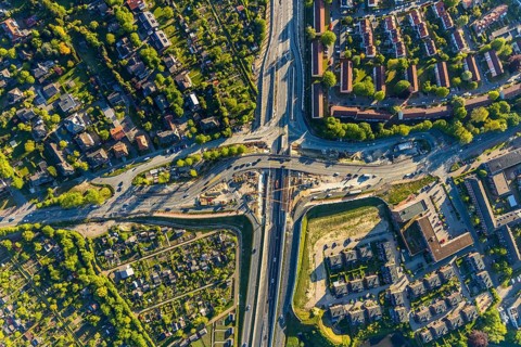 Aerial view, construction site road junction federal road B51, Wolbecker Straße, Münster,
