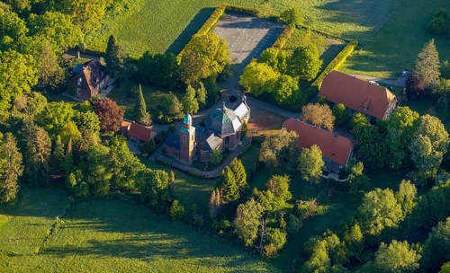 Aerial view, catholic Dyckburg church, Münster, Münsterland, North Rhine-Westphalia, Germany, place