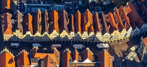 Aerial view, Prinzipalmarkt, gabled houses, Münster, Münsterland, North Rhine-Westphalia, Germany,