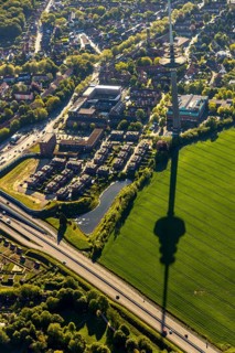 Aerial photograph, telecommunications tower Münster, T-Systems International GmbH, residential area