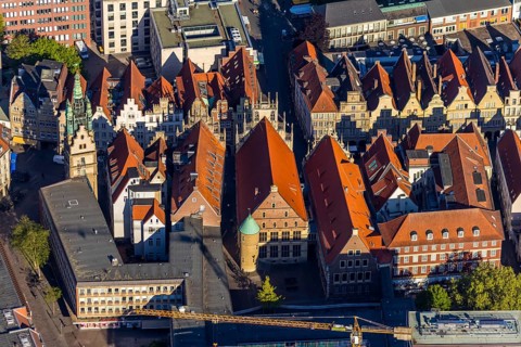 Aerial view, Prinzipalmarkt, Münster, Münsterland, North Rhine-Westphalia, Germany, DE, Europe,