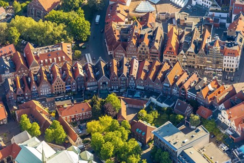 Aerial view, Prinzipalmarkt, Münster, Münsterland, North Rhine-Westphalia, Germany, DE, Europe,
