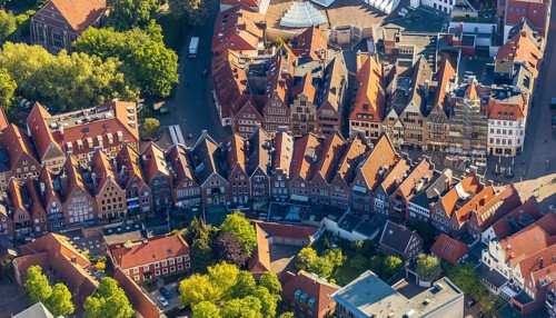 Aerial view, Prinzipalmarkt, Münster, Münsterland, North Rhine-Westphalia, Germany, DE, Europe,