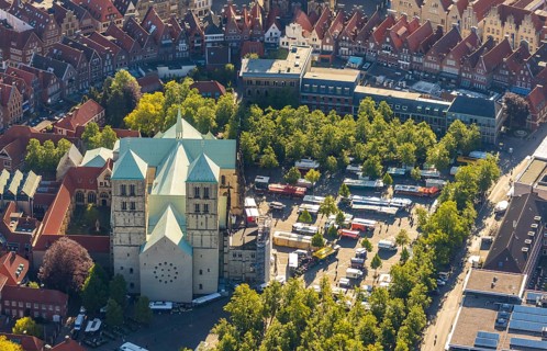 Aerial view, old town, Cathedral of St. Paul, cathedral square, market square, Münster,