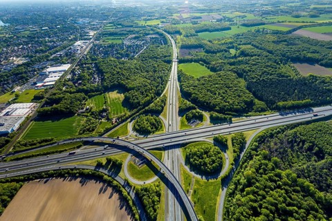 Aerial view, motorway junction Münster-Süd, motorway A1, motorway A43, Münster, Münsterland, North