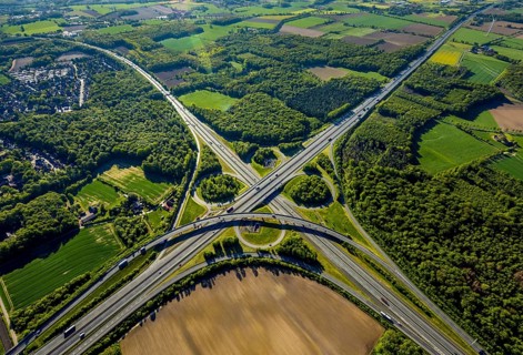 Aerial view, motorway junction Münster-Süd, motorway A1, motorway A43, Münster, Münsterland, North