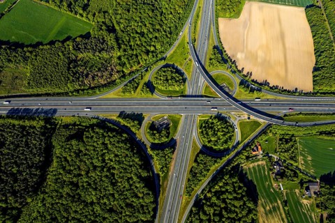 Aerial view, motorway junction Münster-Süd, motorway A1, motorway A43, Münster, Münsterland, North