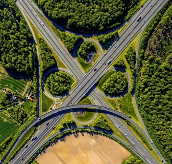 Aerial view, motorway junction Münster-Süd, motorway A1, motorway A43, Münster, Münsterland, North