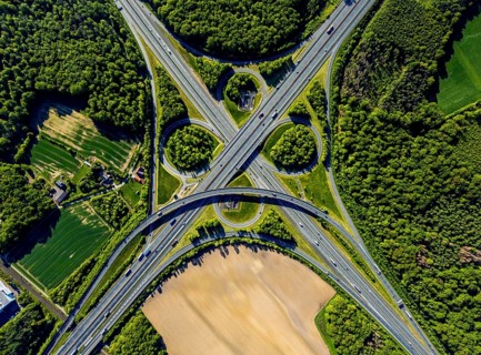 Aerial view, motorway junction Münster-Süd, motorway A1, motorway A43, Münster, Münsterland, North