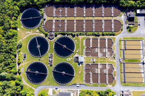 Aerial view, main sewage treatment plant Coerde, Münster, Münsterland, North Rhine-Westphalia,