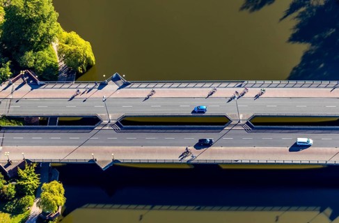 Aerial view, Tormin bridge over the Aasee, Münster, Münsterland, North Rhine-Westphalia, Germany,