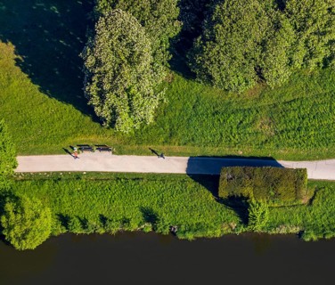 Aerial view, Less Wild Than Others, artwork in a meadow at Aasee, Münster, Münsterland, North