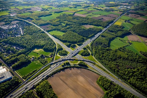 Aerial view, motorway junction Münster-Süd, motorway A1, motorway A43, Münster, Münsterland, North