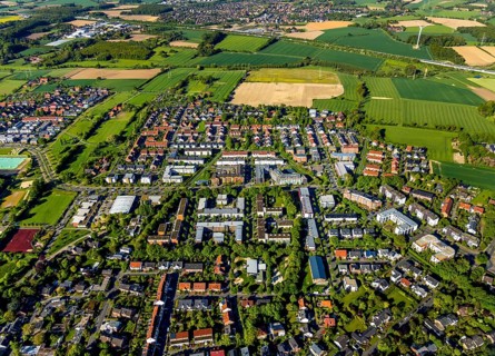 Aerial view, view of Gievenbeck, Auenviertel, THE FLAG GIEVENBECK student residences, Münster,