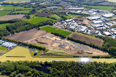 Aerial view, construction site at Westfalen Tanklager- und Transportgesellschaft,