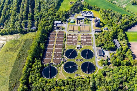 Aerial view, main sewage treatment plant Coerde, Münster, Münsterland, North Rhine-Westphalia,