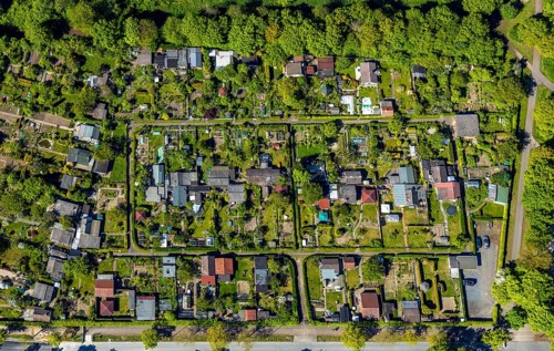 Aerial view, allotment garden site Gut Grün, WienburgPark, Münster, Münsterland, North