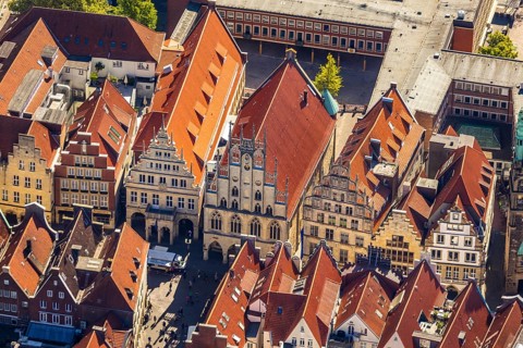 Aerial view, Prinzipalmarkt, historic town hall, Münster, Münsterland, North Rhine-Westphalia,