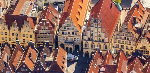 Aerial view, Prinzipalmarkt, historic town hall, Münster, Münsterland, North Rhine-Westphalia,