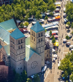Aerial view, old town, Cathedral of St. Paul, cathedral square, market square, Münster,