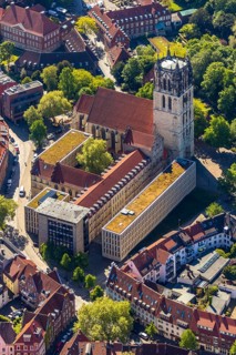 Aerial view, catholic Liebfrauen-Überwasserkirche, diocesan library Münster, Überwasserkirchplatz,