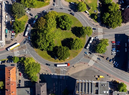 Aerial view, Ludgerikreisel, roundabout Ludgeriplatz, Münster, Münsterland, North Rhine-Westphalia,