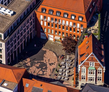 Aerial view, Picasso Square, Picasso portrait, Münster, Münsterland, North Rhine-Westphalia,
