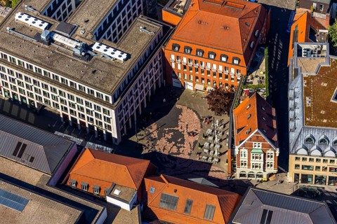 Aerial view, Picasso Square, Picasso portrait, Münster, Münsterland, North Rhine-Westphalia,