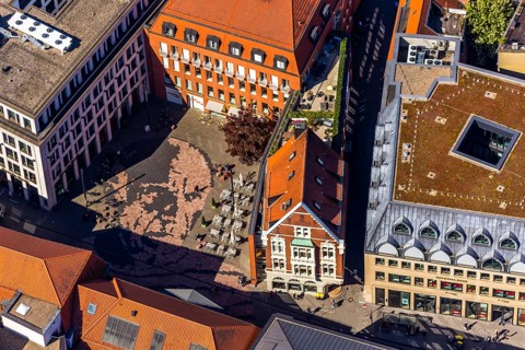 Aerial view, Picasso Square, Picasso portrait, Münster, Münsterland, North Rhine-Westphalia,
