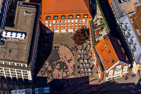 Aerial view, Picasso Square, Picasso portrait, Münster, Münsterland, North Rhine-Westphalia,