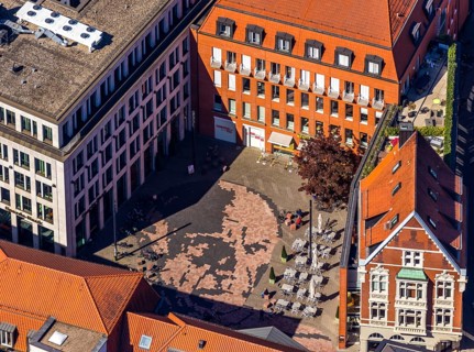 Aerial view, Picasso Square, Picasso portrait, Münster, Münsterland, North Rhine-Westphalia,