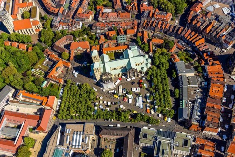 Aerial view, Old Town, Cathedral St.St Paul's Cathedral, Cathedral Square, Catholic Church of Our