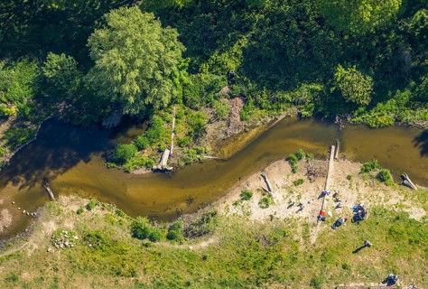 Aerial view, bathing place river Münstersche Aa, Münster, Münsterland, North Rhine-Westphalia,