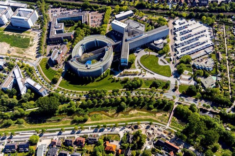 Aerial view, German Pension Insurance Westphalia, Münster, Münsterland, North Rhine-Westphalia,