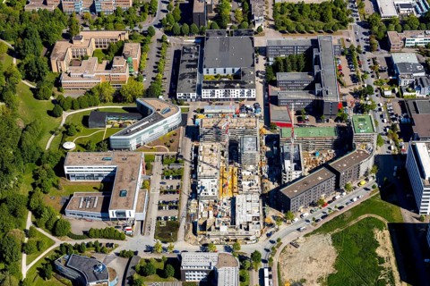 Aerial view, city centre district Zentrum-Nord, construction site residential quarters