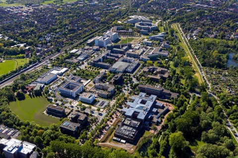 Aerial view, city centre district Zentrum-Nord, construction site residential quarters