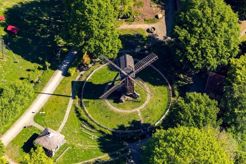 Aerial view, Mühlenhof-Freilichtmuseum Münster, mill, Münster, Münsterland, North Rhine-Westphalia,