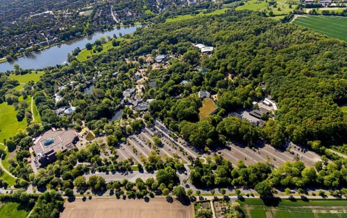 Aerial view, Allwetterzoo Münster, LWL-Museum für Naturkunde mit Planetarium, Münster, Münsterland,