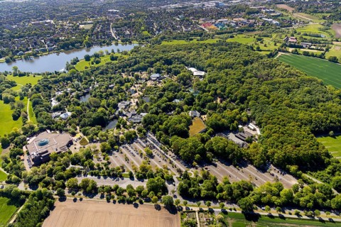 Aerial view, Allwetterzoo Münster, LWL-Museum für Naturkunde mit Planetarium, Münster, Münsterland,