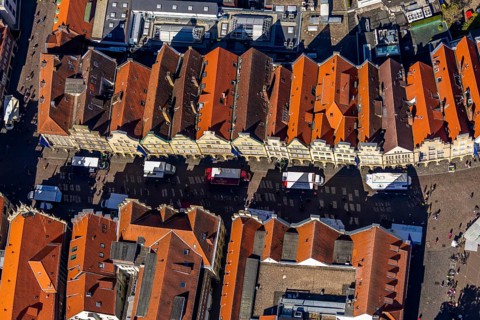 Aerial view, old town, Prinzipalmarkt, gabled houses, Münster, Münsterland, North Rhine-Westphalia,